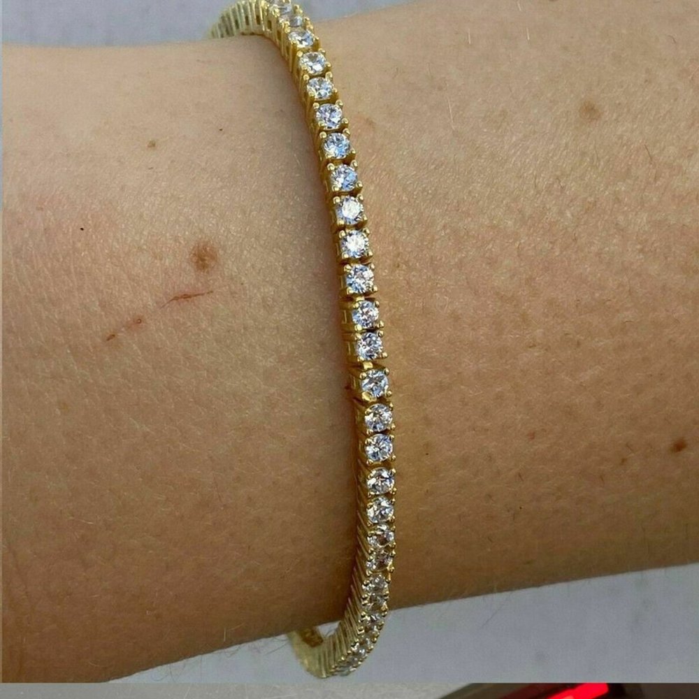 14k Gold Finish 925 Silver 2mm Tennis Bracelet MOISSANITE 2.4ct Men's Ladies 7"